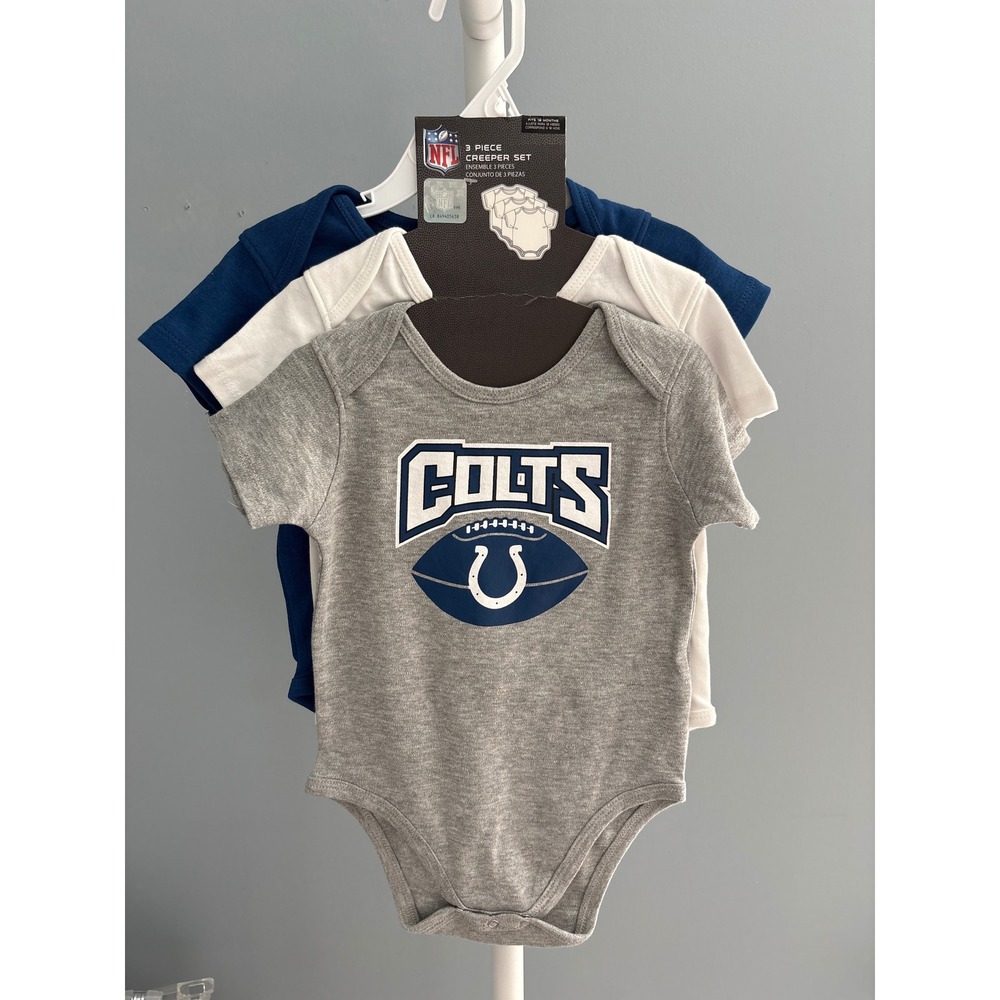 NFL Indianapolis Colts 3 Piece Creeper Set Bodysuits 18M Grey White Blue NEW